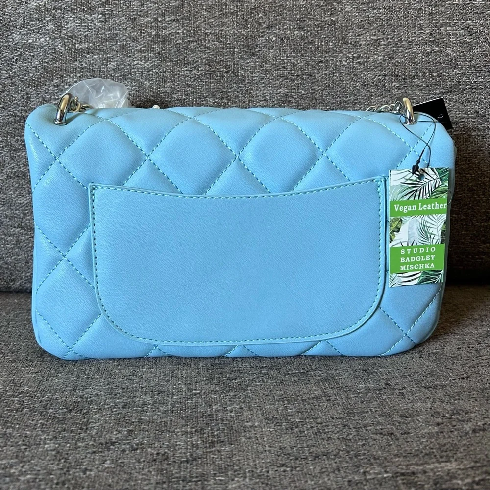 Badgley Mischka Blue Quilted Bag with Removable Crossbody Strap - Picture 5 of 7